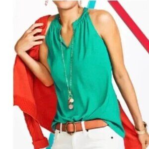 CAbi Sleeveless Lush Blouse #5549 Halter Green Polka Swiss Dot Top Size L